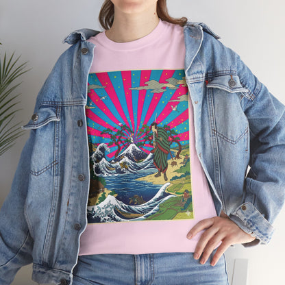 NekoPunch Original | Retro Japanese Wave & Beach T-Shirt - Samurai | Unisex Heavy Cotton Tee