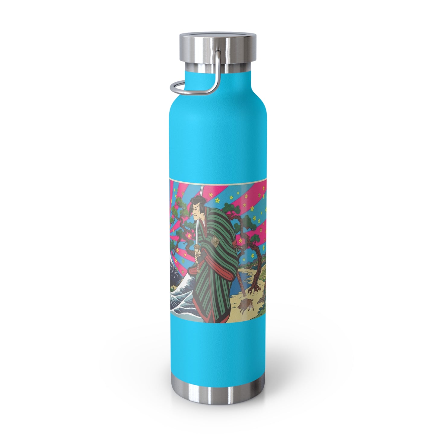 NekoPunch Original | 22oz Retro Japanese Wave & Beach Insulated Water Bottle - Samurai