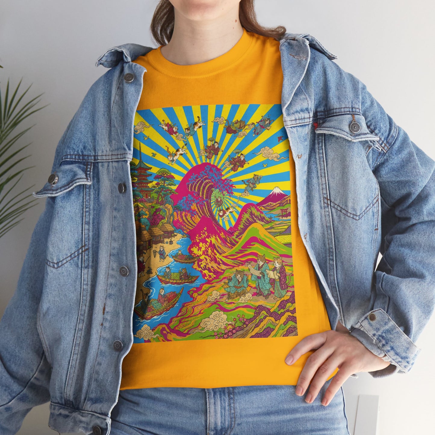 NekoPunch Original | Psychedelic Ocean Wave T-Shirt - Girl | Unisex Heavy Cotton Tee
