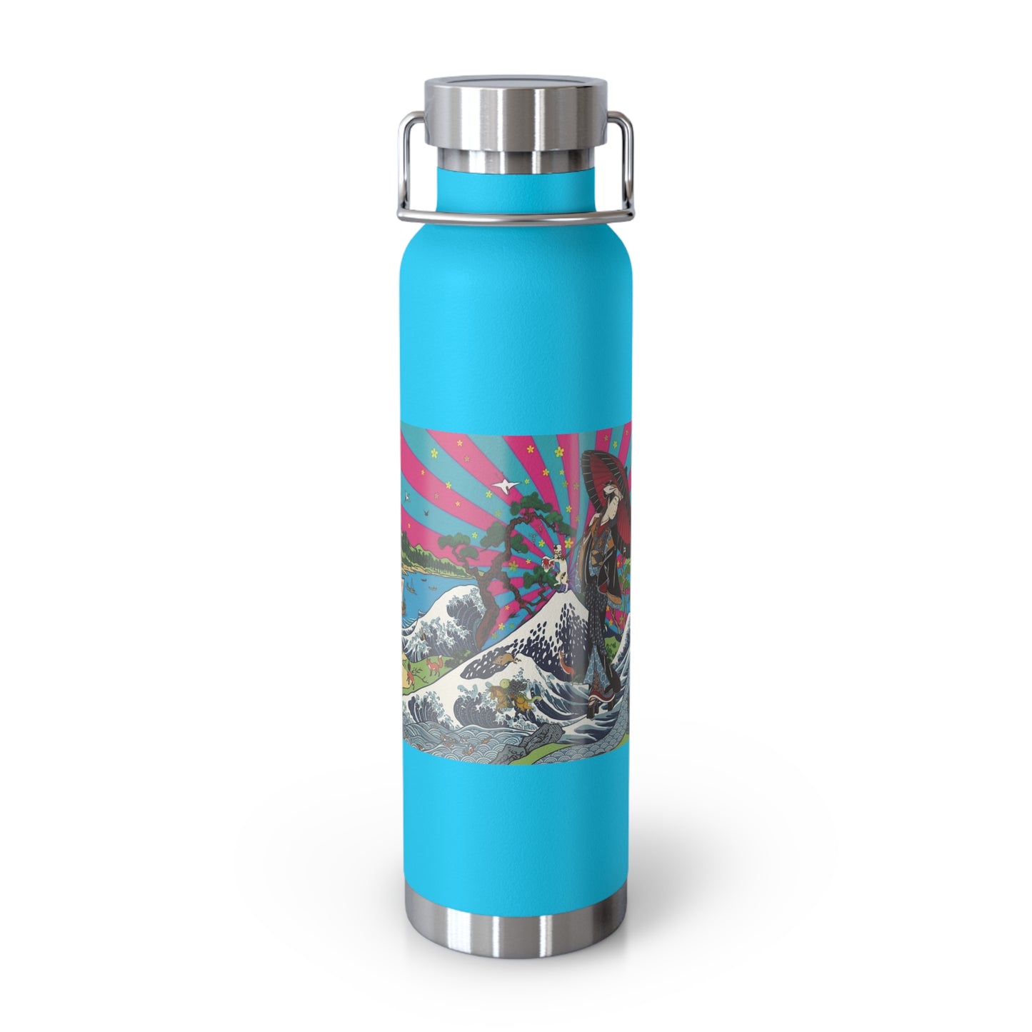 NekoPunch Original | 22oz Retro Japanese Wave & Beach Insulated Water Bottle - Girl
