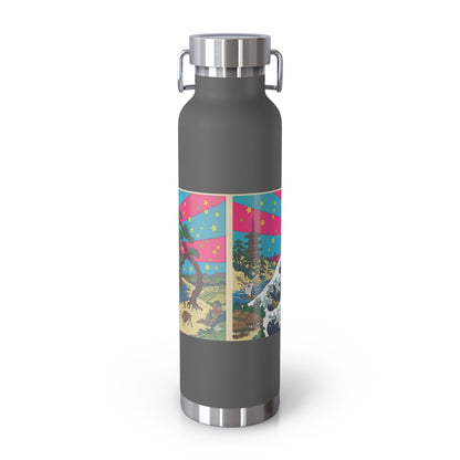 NekoPunch Original | 22oz Retro Japanese Wave & Beach Insulated Water Bottle - Samurai