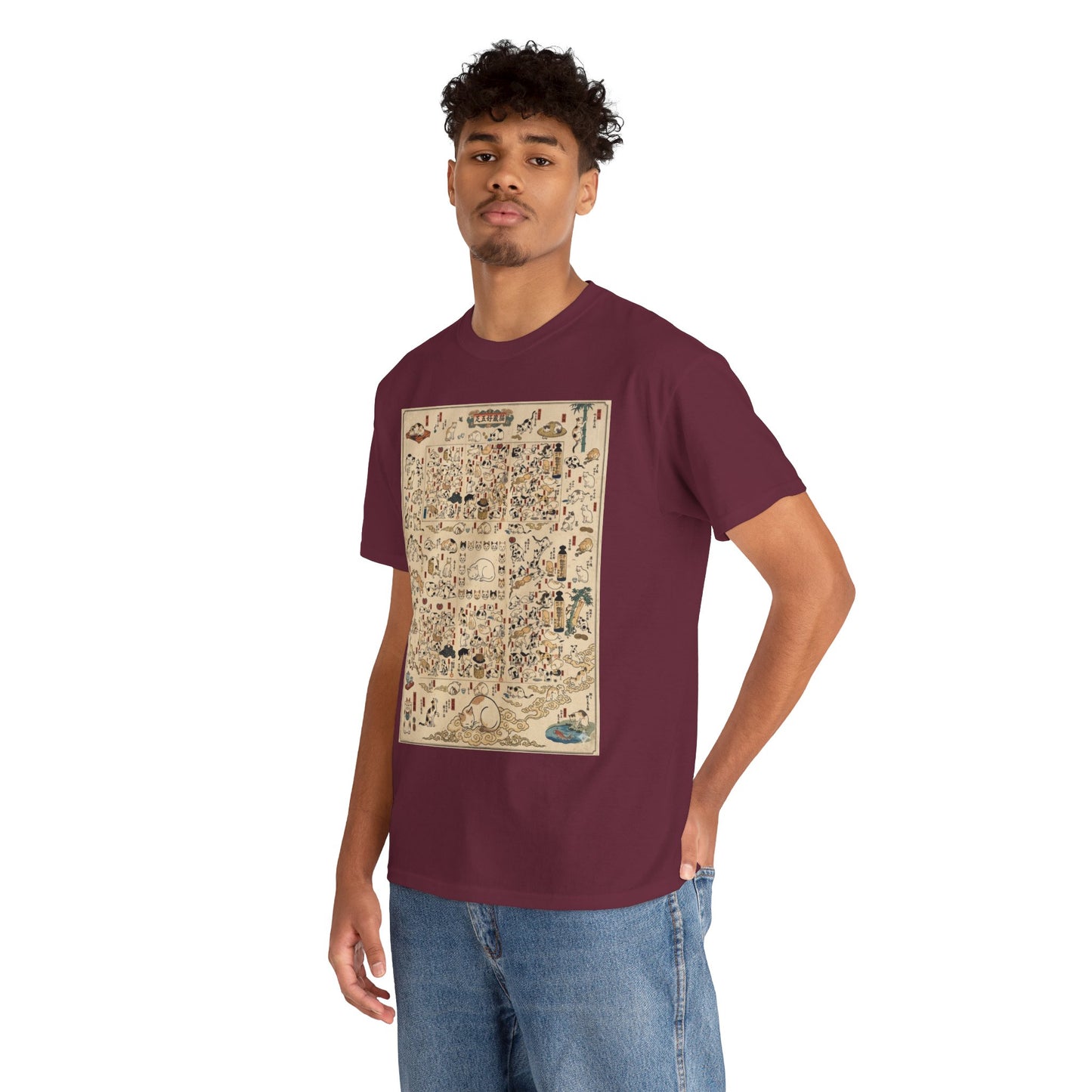 NekoPunch Original | Retro Japanese Cat Pattern T-Shirt | Unisex Heavy Cotton Tee