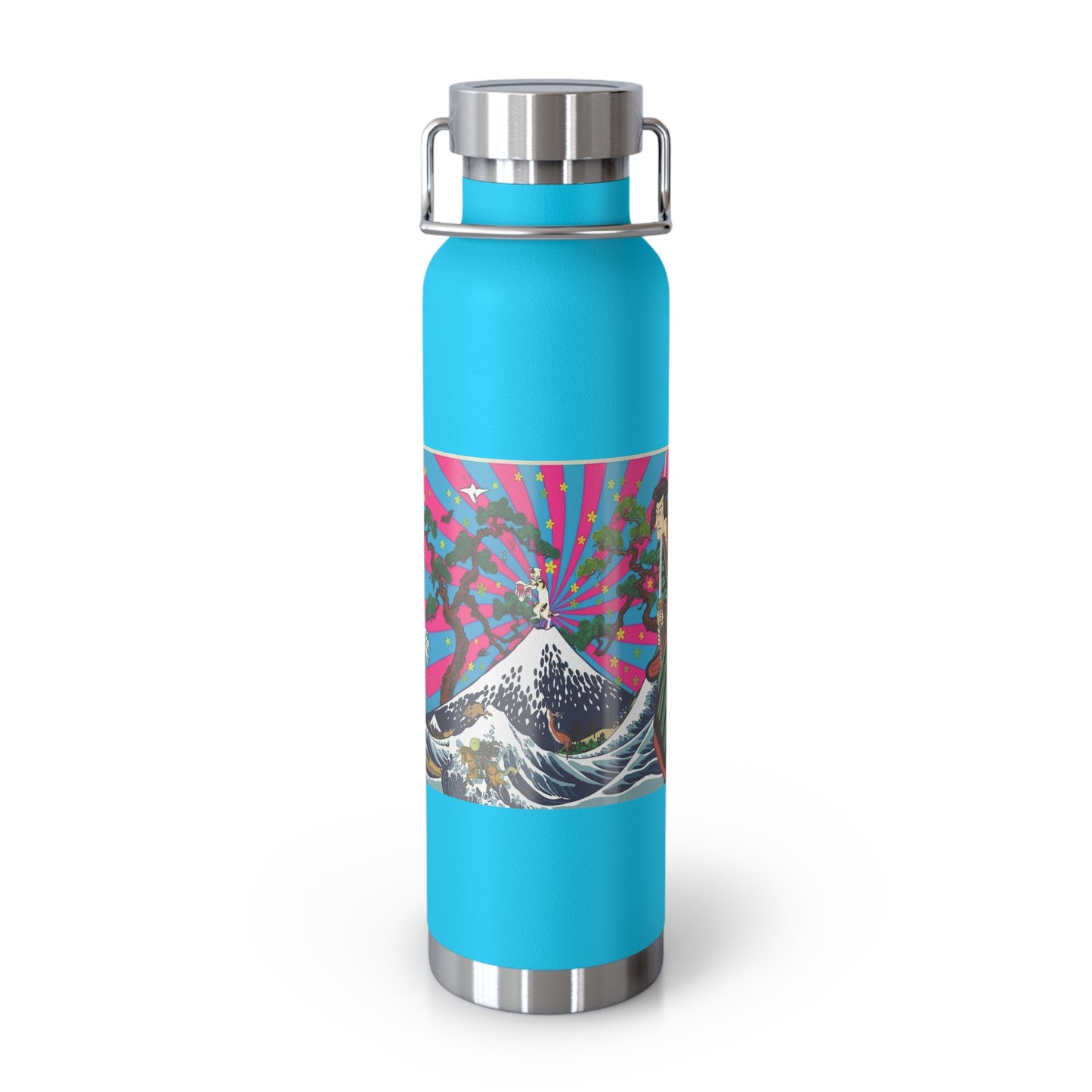 NekoPunch Original | 22oz Retro Japanese Wave & Beach Insulated Water Bottle - Samurai