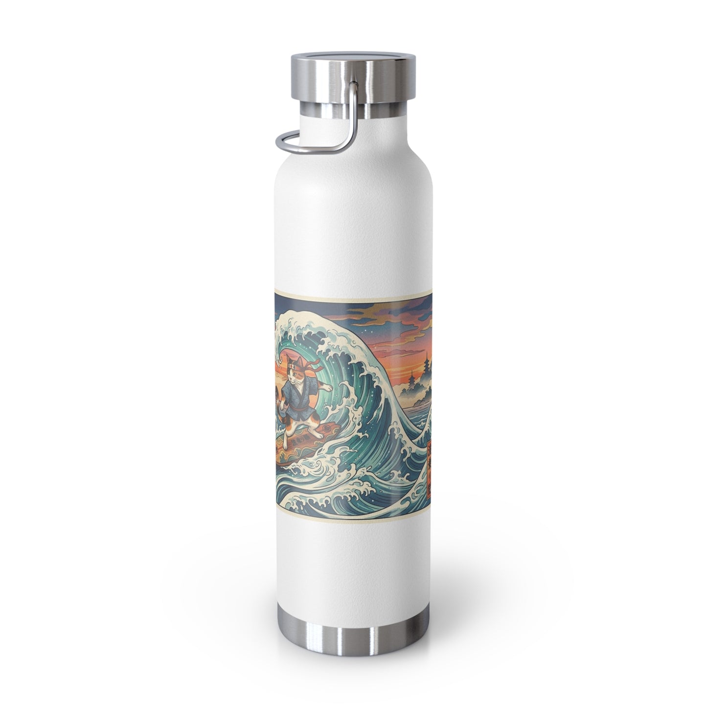 NekoPunch Original | 22oz Sunset & wave Mt. Fuji Surf Insulated Water Bottle