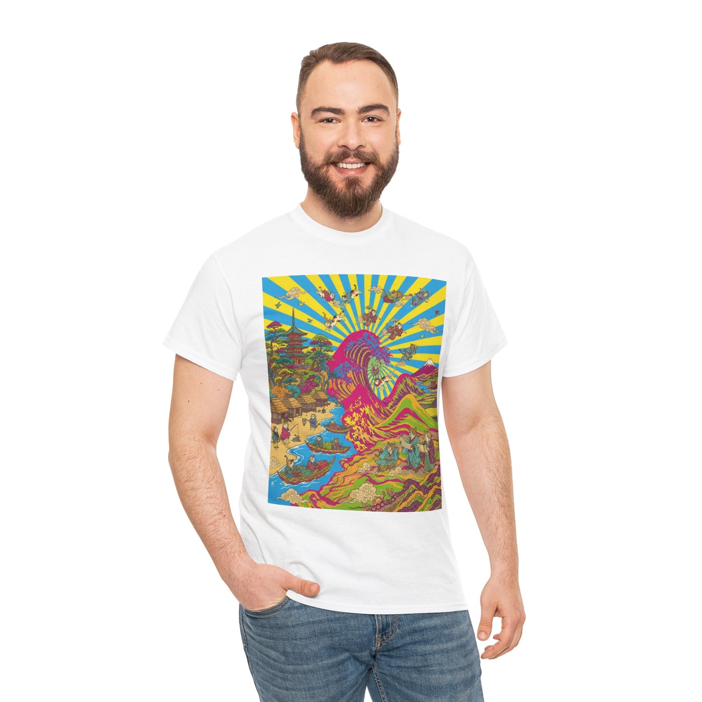 NekoPunch Original | Psychedelic Ocean Wave T-Shirt - Girl | Unisex Heavy Cotton Tee