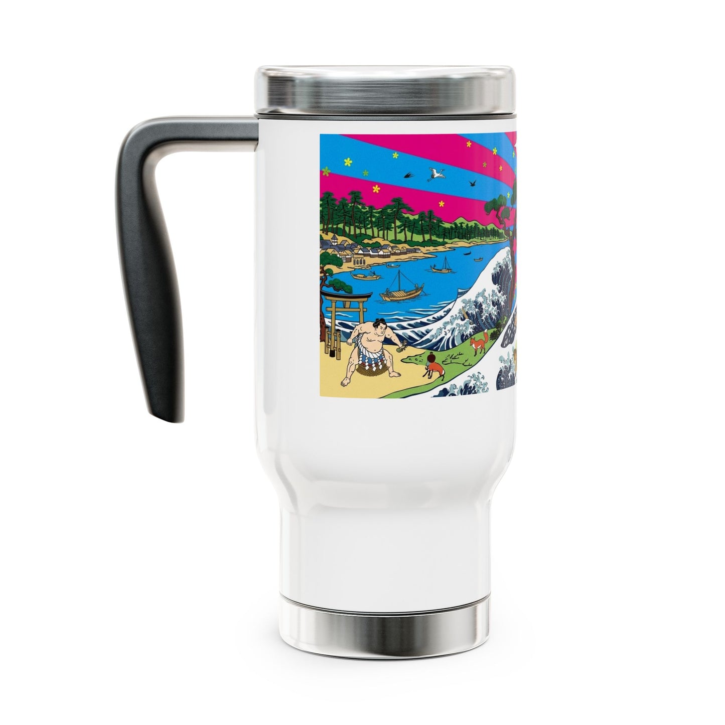 NekoPunch Original | 14oz Retro Japanese Wave & Beach Stainless Steel Travel Mug - Girl
