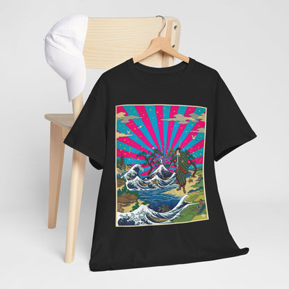 NekoPunch Original | Retro Japanese Wave & Beach T-Shirt - Samurai | Unisex Heavy Cotton Tee