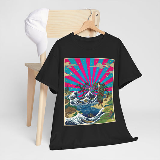NekoPunch Original | Retro Japanese Wave & Beach T-Shirt - Samurai | Unisex Heavy Cotton Tee