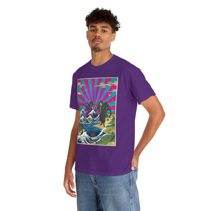 NekoPunch Original | Retro Japanese Wave & Beach T-Shirt - Samurai | Unisex Heavy Cotton Tee