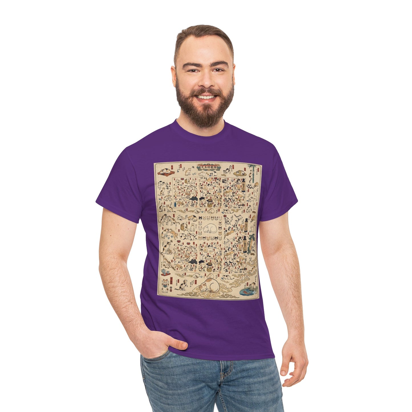 NekoPunch Original | Retro Japanese Cat Pattern T-Shirt | Unisex Heavy Cotton Tee