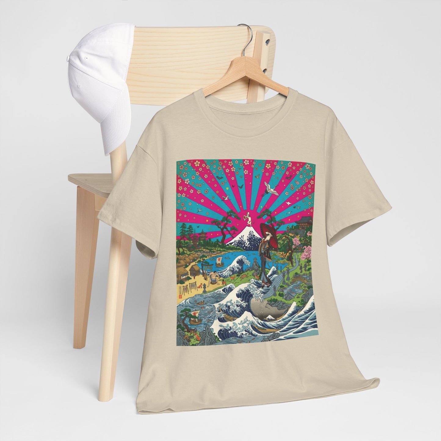 NekoPunch Original | Retro Japanese Wave & Beach T-Shirt - Girl | Unisex Heavy Cotton Tee