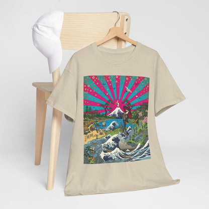 NekoPunch Original | Retro Japanese Wave & Beach T-Shirt - Girl | Unisex Heavy Cotton Tee