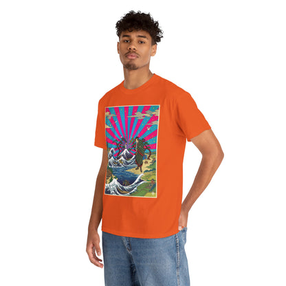 NekoPunch Original | Retro Japanese Wave & Beach T-Shirt - Samurai | Unisex Heavy Cotton Tee