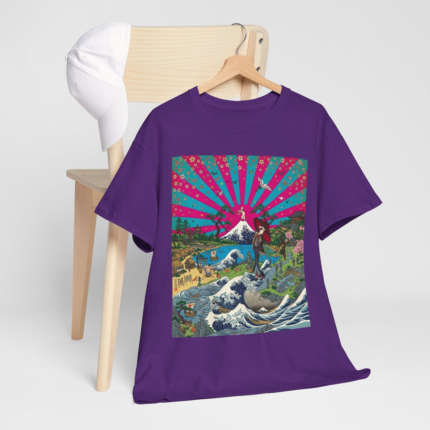 NekoPunch Original | Retro Japanese Wave & Beach T-Shirt - Girl | Unisex Heavy Cotton Tee