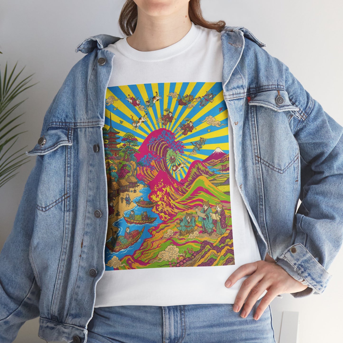 NekoPunch Original | Psychedelic Ocean Wave T-Shirt - Girl | Unisex Heavy Cotton Tee