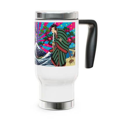 NekoPunch Original | 14oz Retro Japanese Wave & Beach Stainless Steel Travel Mug - Samurai
