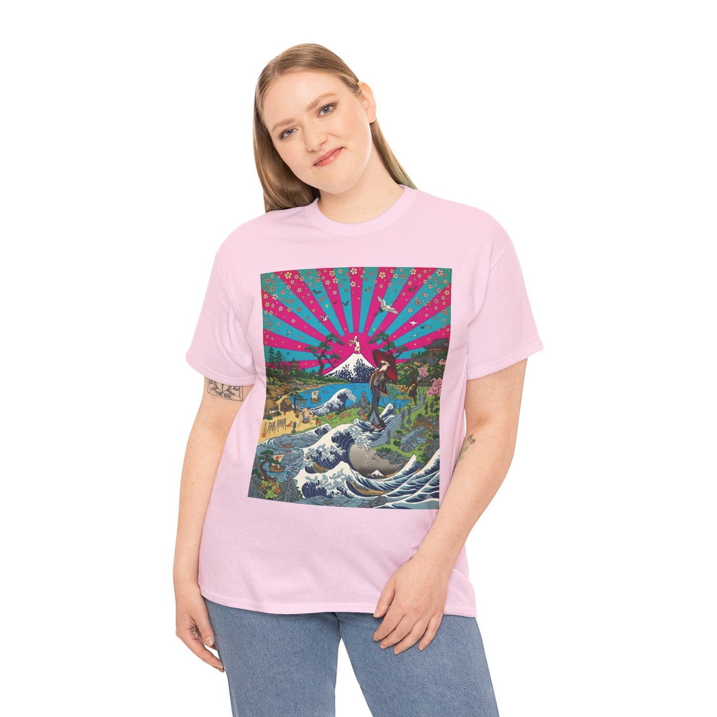 NekoPunch Original | Retro Japanese Wave & Beach T-Shirt - Girl | Unisex Heavy Cotton Tee
