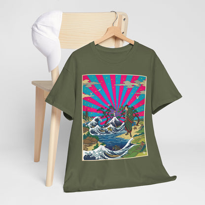 NekoPunch Original | Retro Japanese Wave & Beach T-Shirt - Samurai | Unisex Heavy Cotton Tee