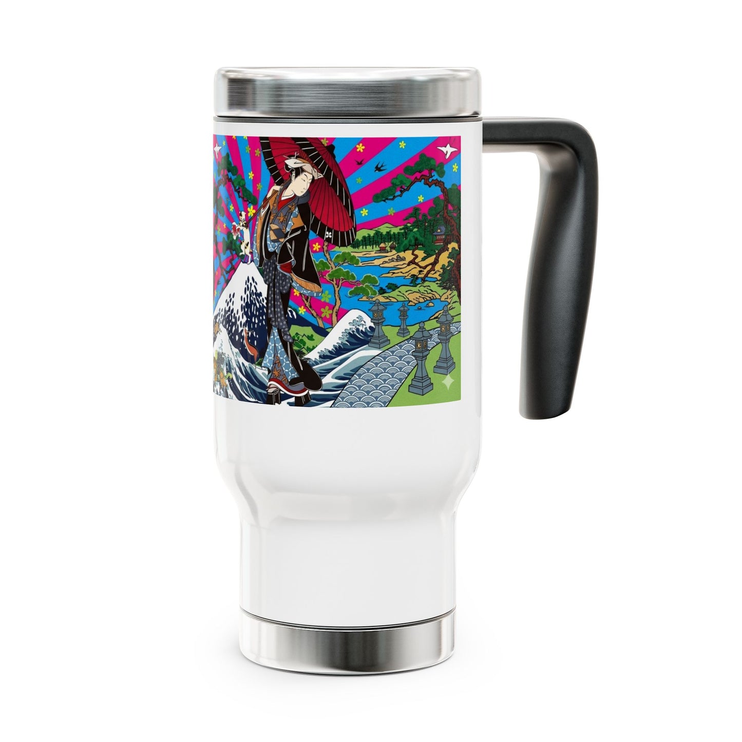 NekoPunch Original | 14oz Retro Japanese Wave & Beach Stainless Steel Travel Mug - Girl