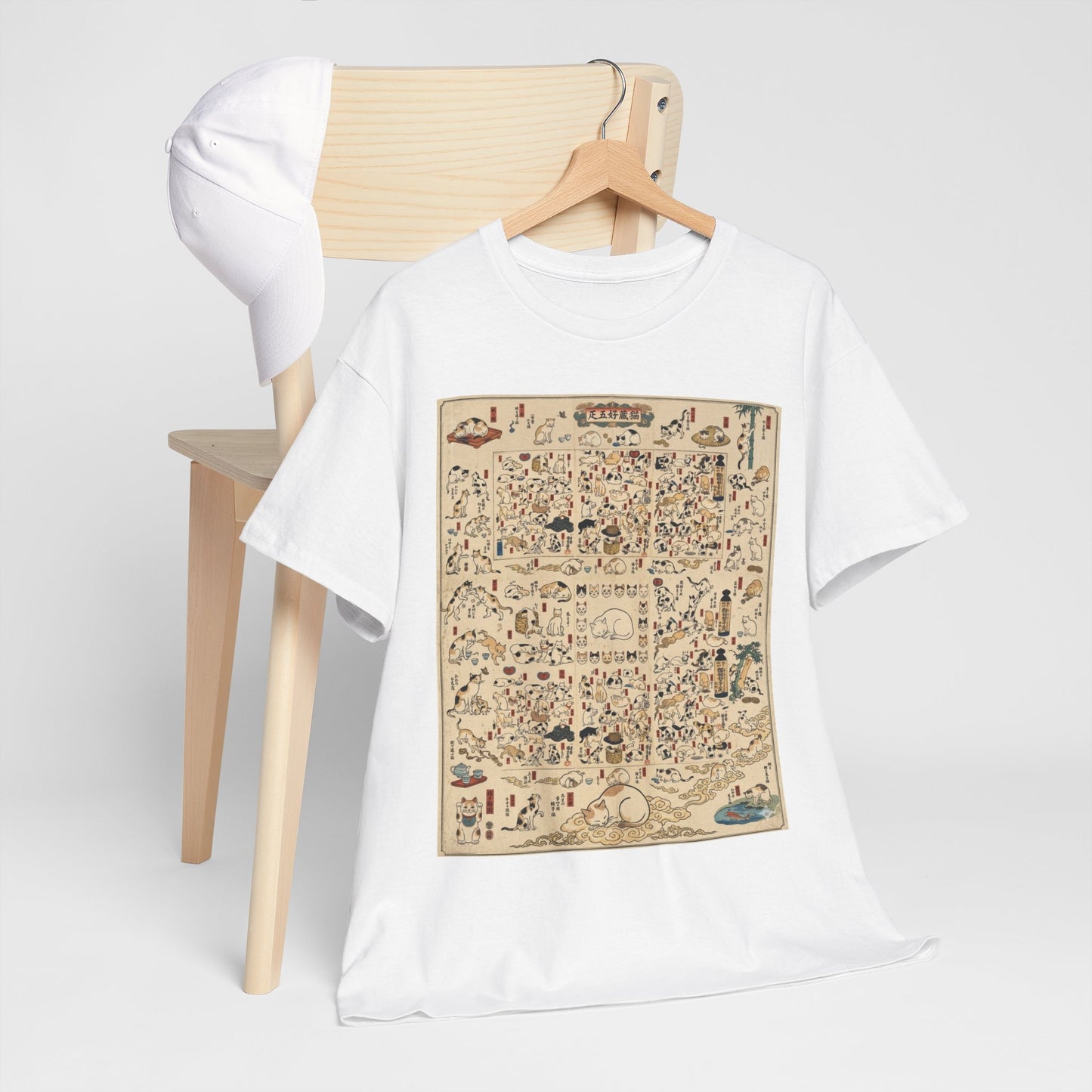 NekoPunch Original | Retro Japanese Cat Pattern T-Shirt | Unisex Heavy Cotton Tee