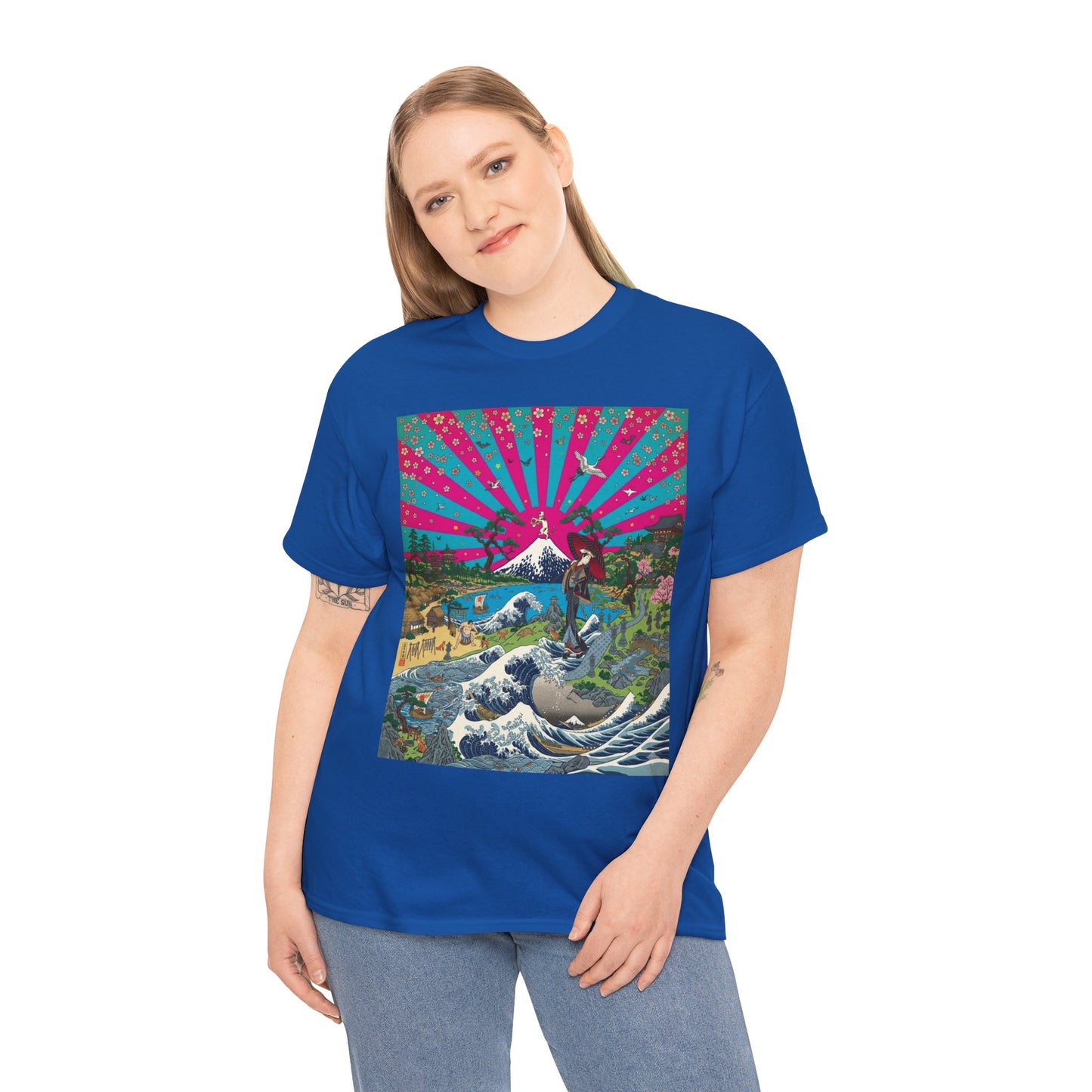 NekoPunch Original | Retro Japanese Wave & Beach T-Shirt - Girl | Unisex Heavy Cotton Tee