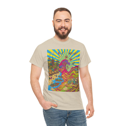 NekoPunch Original | Psychedelic Ocean Wave T-Shirt - Girl | Unisex Heavy Cotton Tee