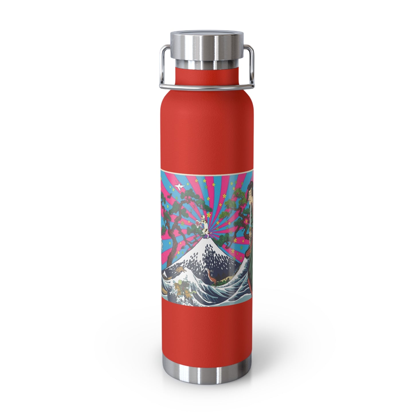 NekoPunch Original | 22oz Retro Japanese Wave & Beach Insulated Water Bottle - Samurai