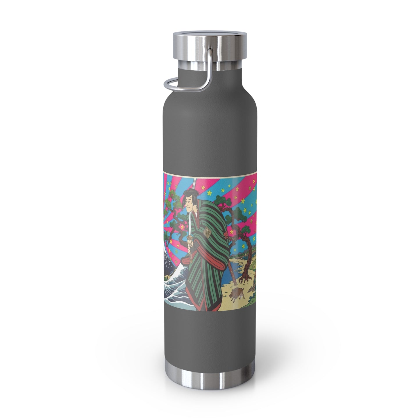 NekoPunch Original | 22oz Retro Japanese Wave & Beach Insulated Water Bottle - Samurai