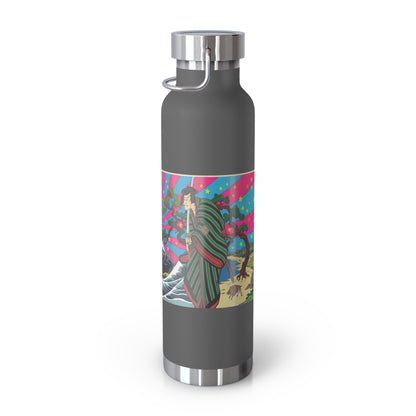 NekoPunch Original | 22oz Retro Japanese Wave & Beach Insulated Water Bottle - Samurai