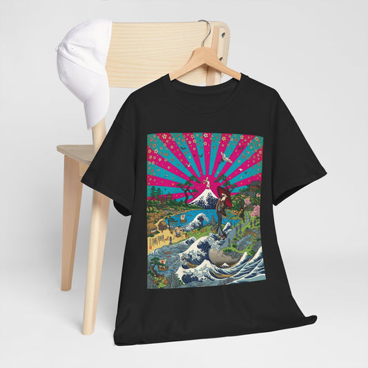 NekoPunch Original | Retro Japanese Wave & Beach T-Shirt - Girl | Unisex Heavy Cotton Tee