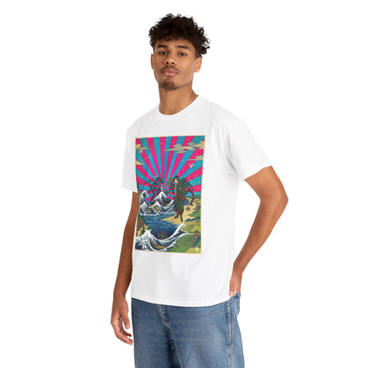 NekoPunch Original | Retro Japanese Wave & Beach T-Shirt - Samurai | Unisex Heavy Cotton Tee
