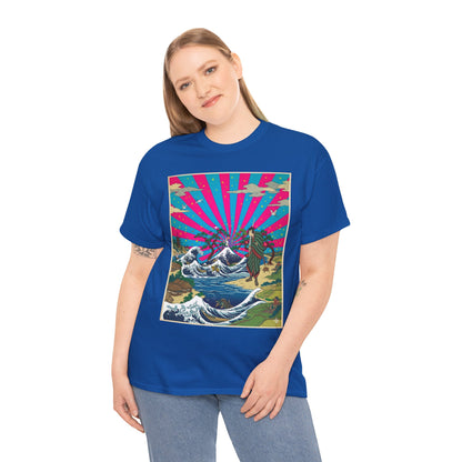 NekoPunch Original | Retro Japanese Wave & Beach T-Shirt - Samurai | Unisex Heavy Cotton Tee