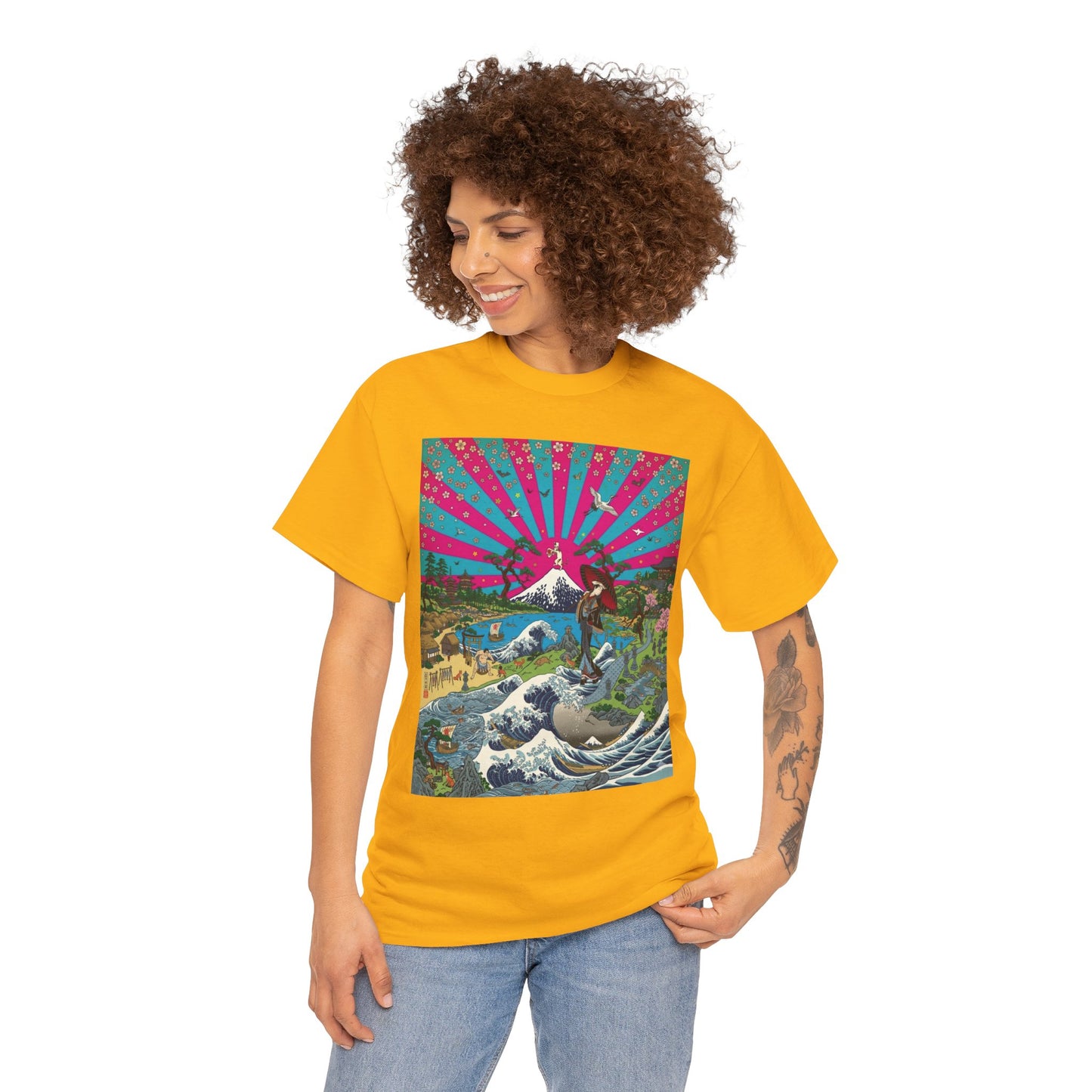 NekoPunch Original | Retro Japanese Wave & Beach T-Shirt - Girl | Unisex Heavy Cotton Tee