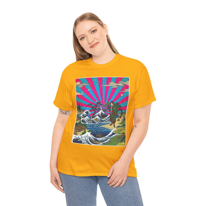 NekoPunch Original | Retro Japanese Wave & Beach T-Shirt - Samurai | Unisex Heavy Cotton Tee