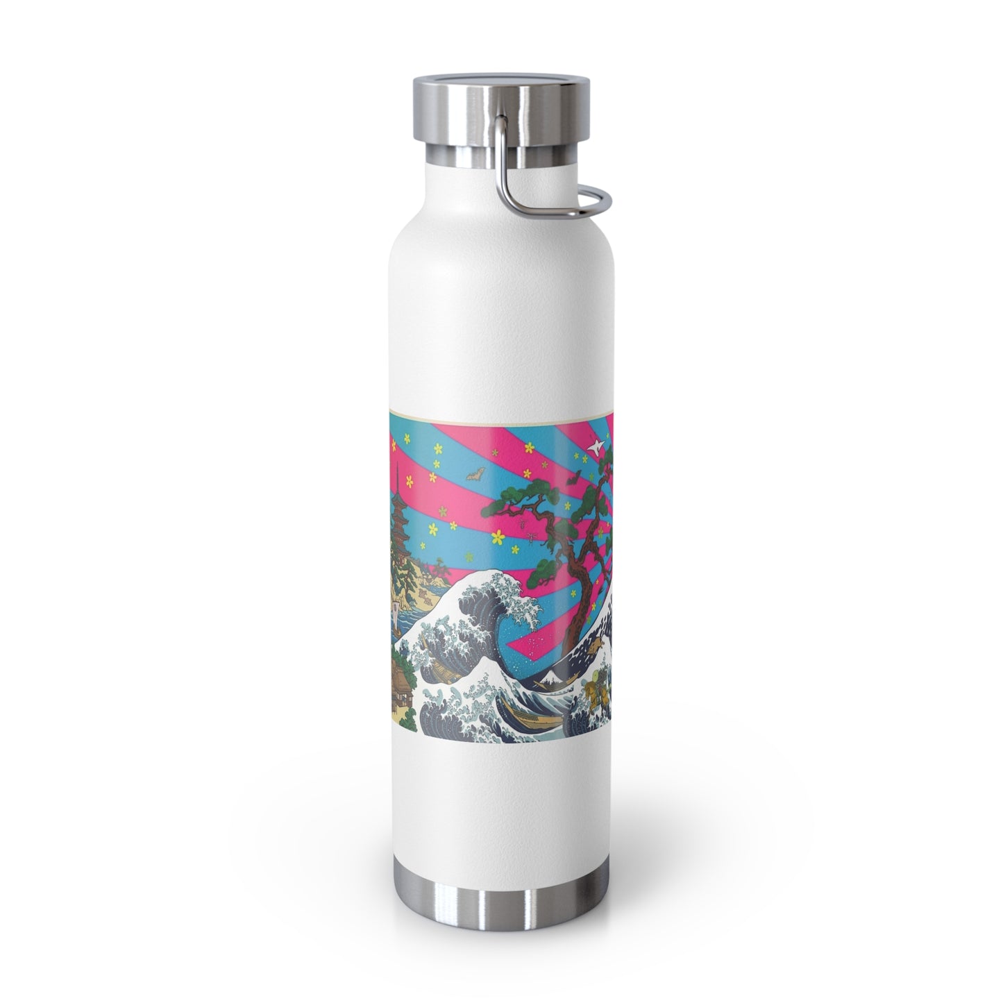 NekoPunch Original | 22oz Retro Japanese Wave & Beach Insulated Water Bottle - Samurai
