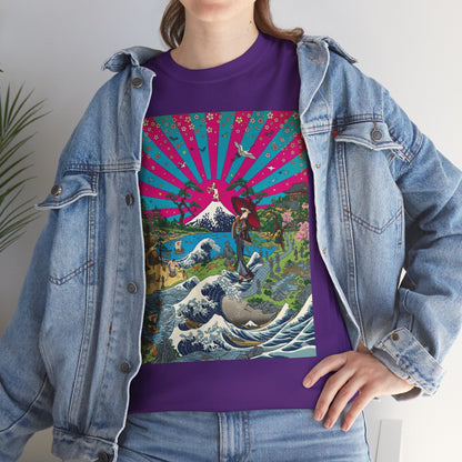 NekoPunch Original | Retro Japanese Wave & Beach T-Shirt - Girl | Unisex Heavy Cotton Tee
