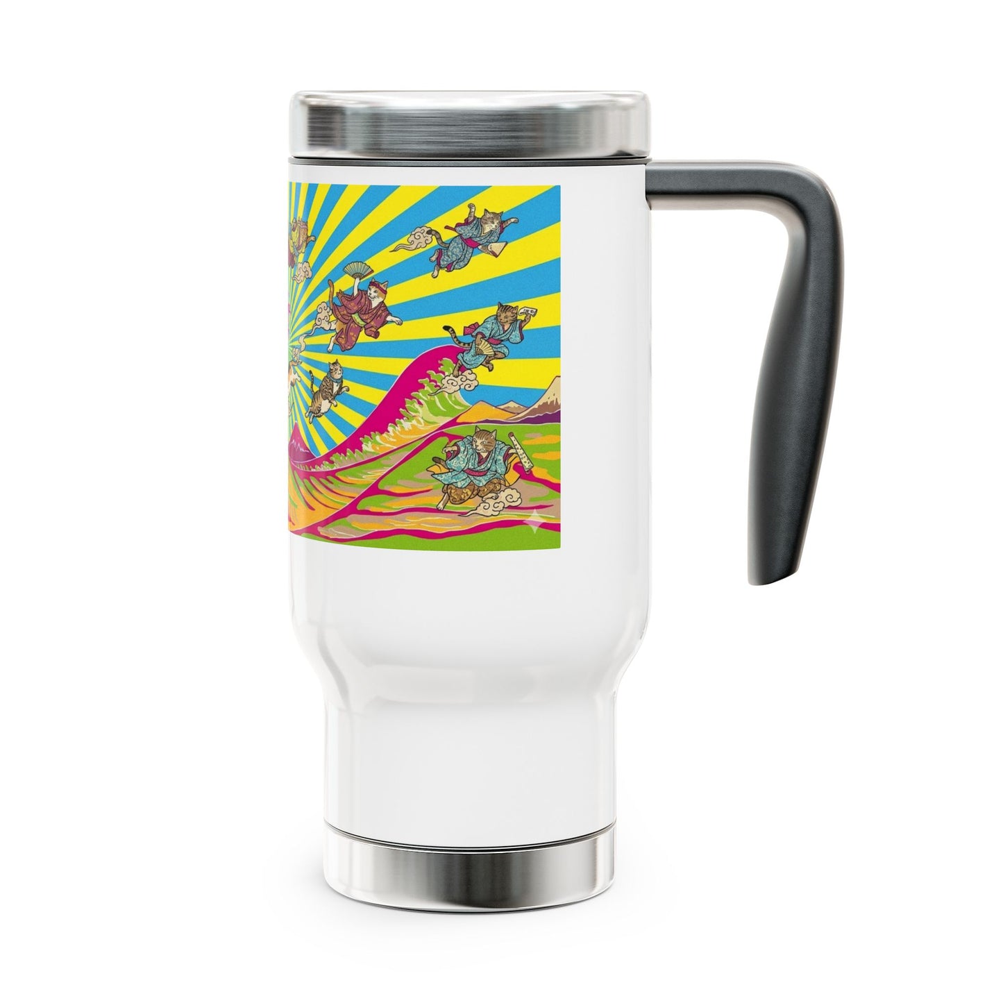 NekoPunch Original | 14oz Psychedelic Ocean Wave Stainless Steel Handle Travel Mug