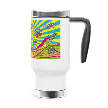 NekoPunch Original | 14oz Psychedelic Ocean Wave Stainless Steel Handle Travel Mug