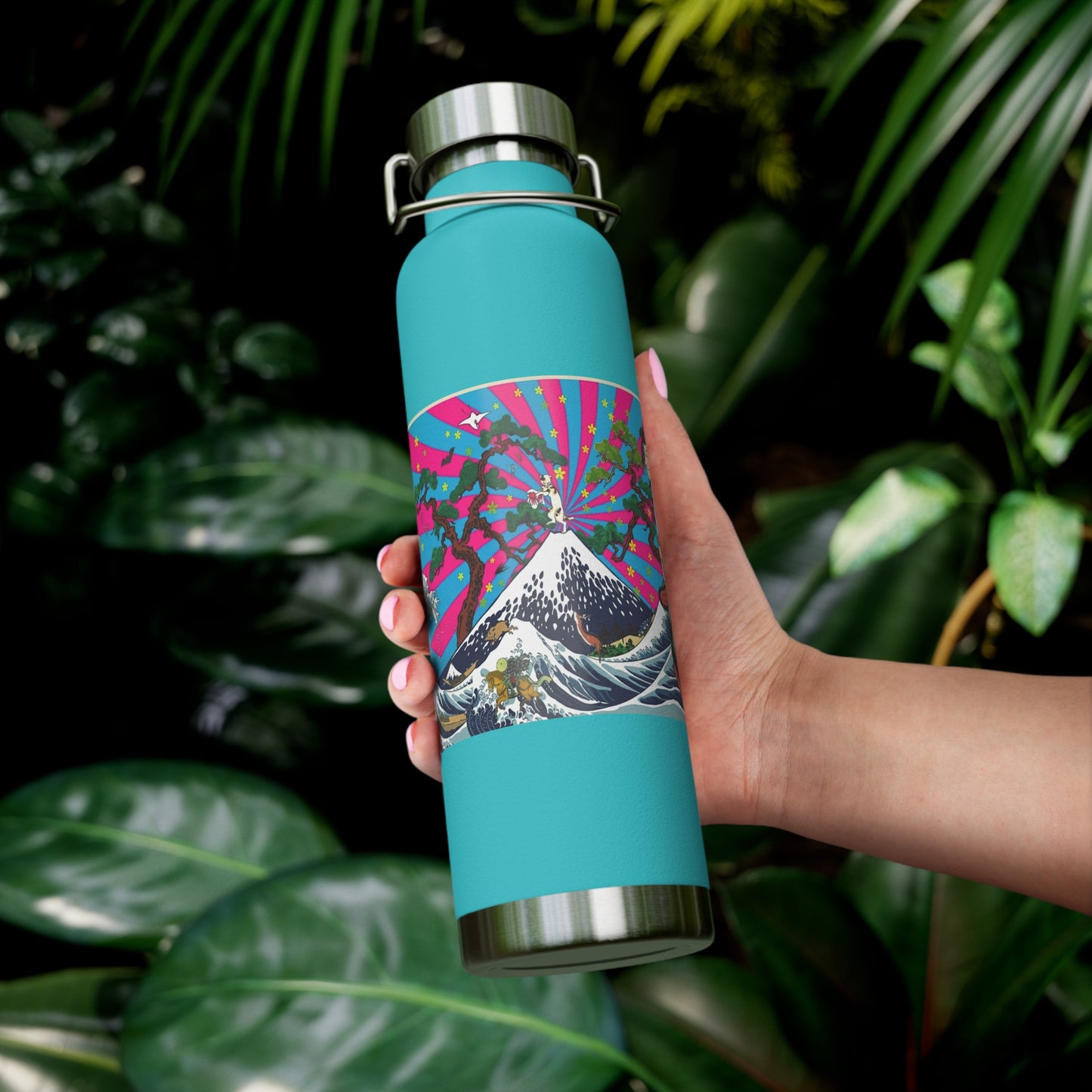 NekoPunch Original | 22oz Retro Japanese Wave & Beach Insulated Water Bottle - Samurai