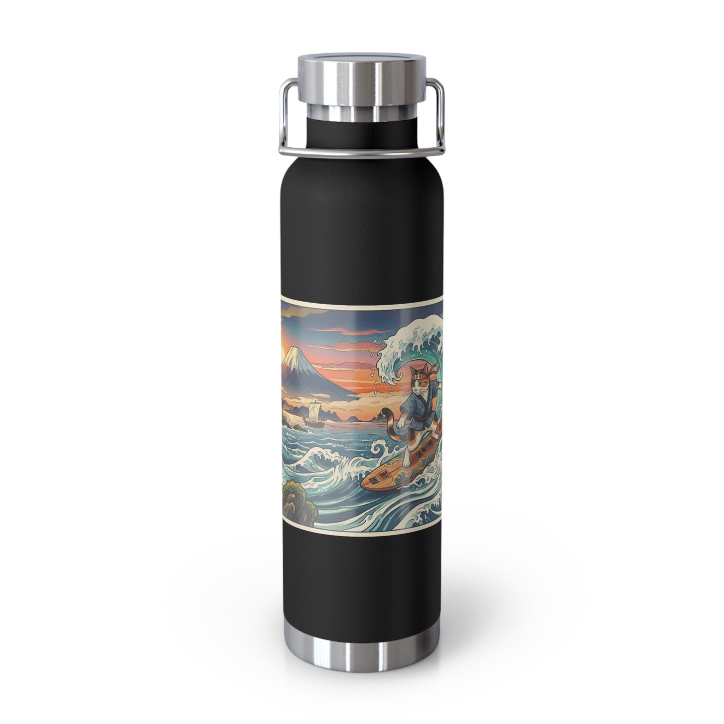 NekoPunch Original | 22oz Sunset & wave Mt. Fuji Surf Insulated Water Bottle