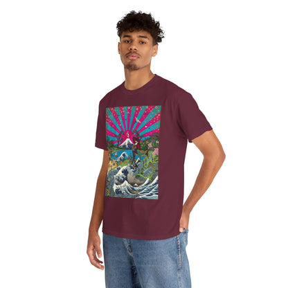 NekoPunch Original | Retro Japanese Wave & Beach T-Shirt - Girl | Unisex Heavy Cotton Tee