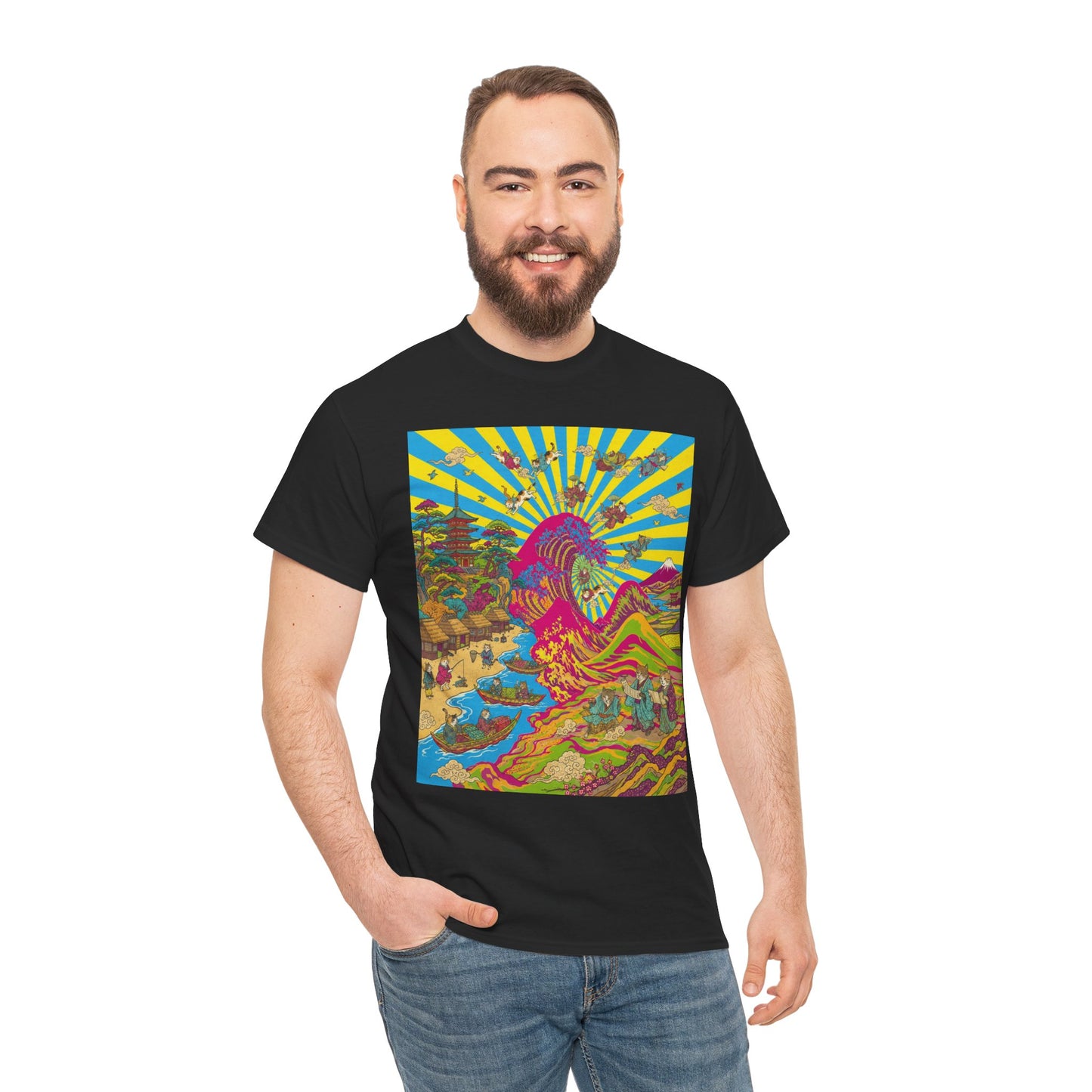NekoPunch Original | Psychedelic Ocean Wave T-Shirt - Girl | Unisex Heavy Cotton Tee