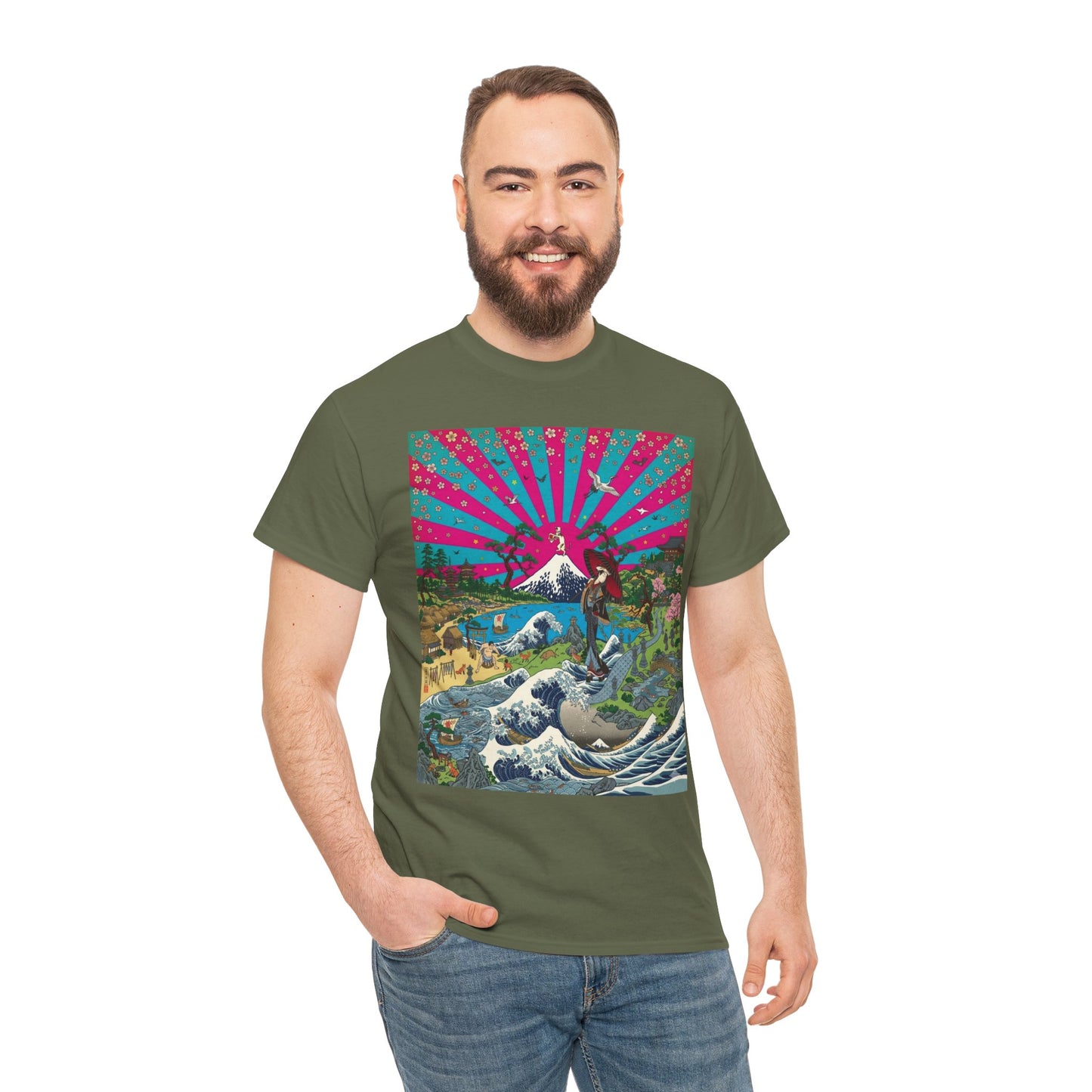 NekoPunch Original | Retro Japanese Wave & Beach T-Shirt - Girl | Unisex Heavy Cotton Tee