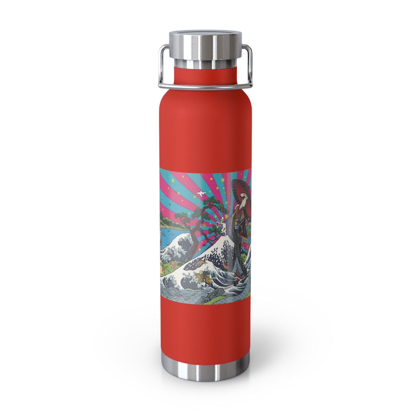 NekoPunch Original | 22oz Retro Japanese Wave & Beach Insulated Water Bottle - Girl