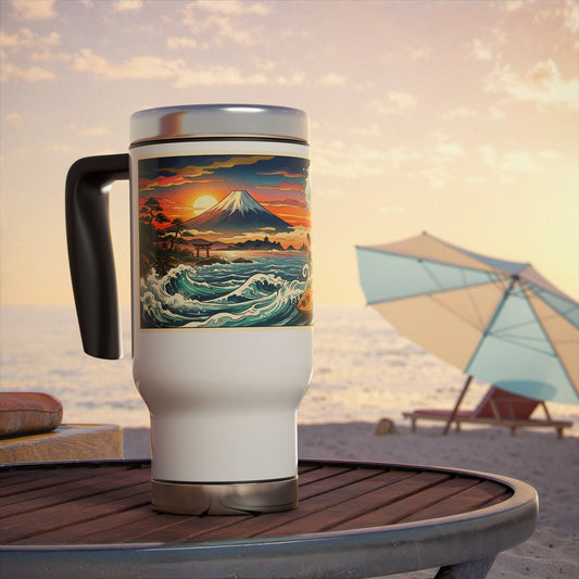 NekoPunch Original | 14oz Sunset & wave Mt. Fuji Surf Stainless Steel Travel Mug