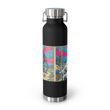 NekoPunch Original | 22oz Retro Japanese Wave & Beach Insulated Water Bottle - Samurai