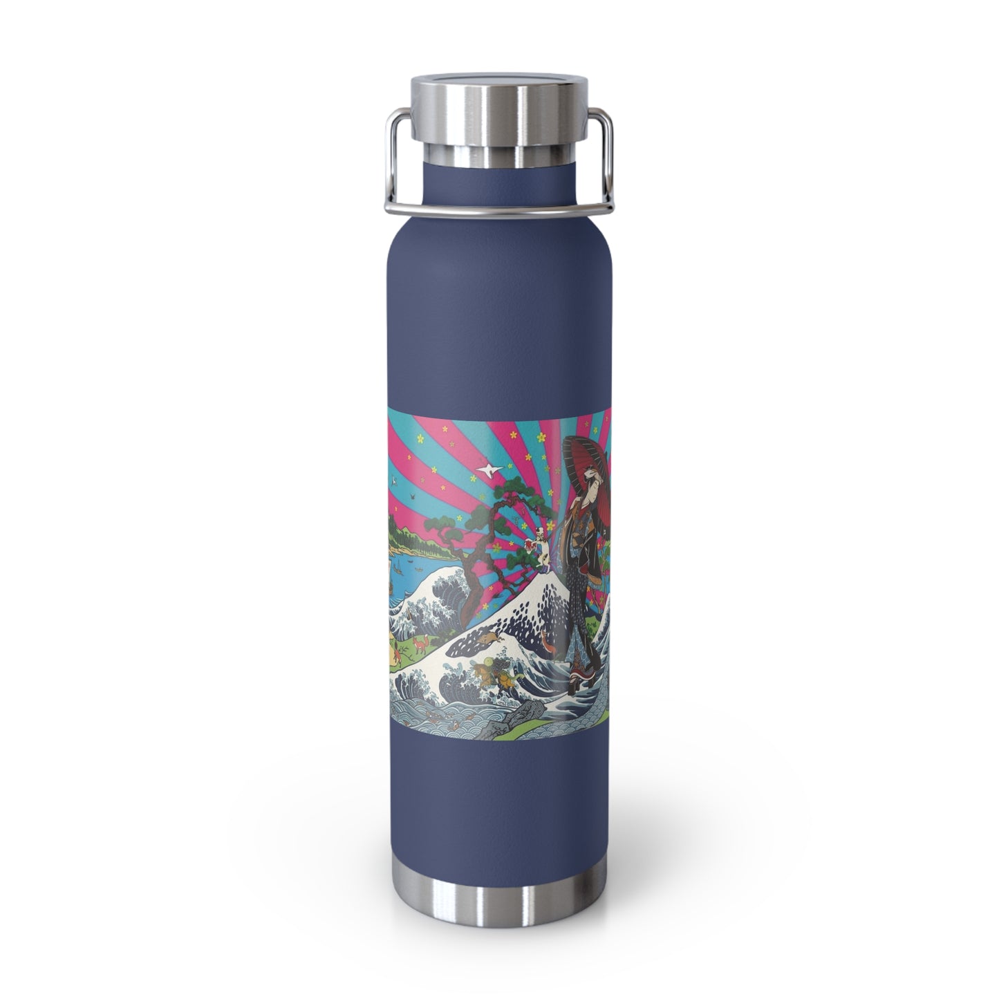 NekoPunch Original | 22oz Retro Japanese Wave & Beach Insulated Water Bottle - Girl