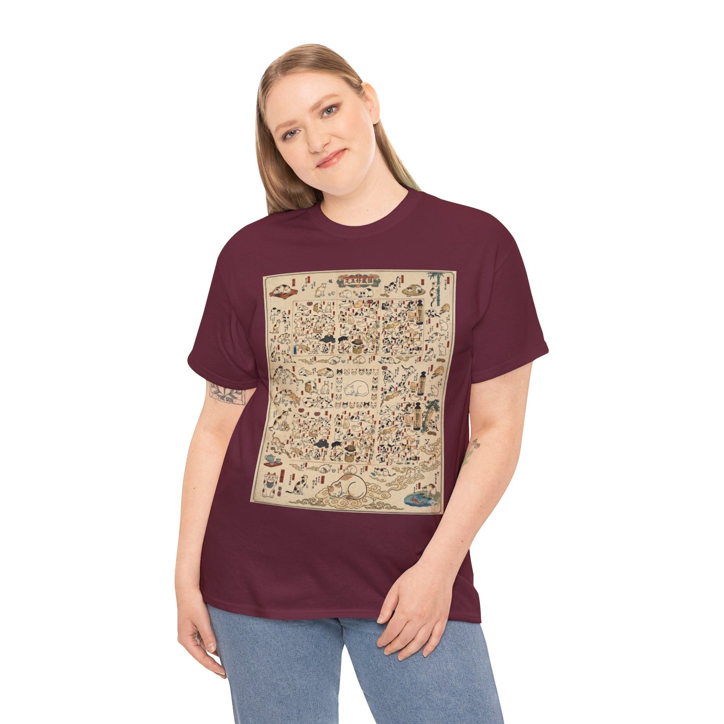NekoPunch Original | Retro Japanese Cat Pattern T-Shirt | Unisex Heavy Cotton Tee