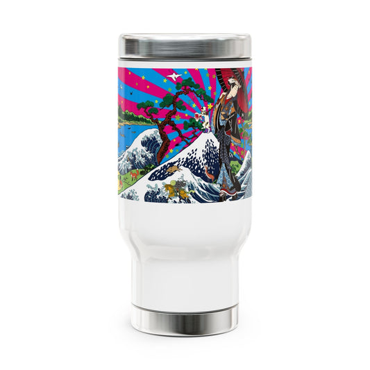 NekoPunch Original | 14oz Retro Japanese Wave & Beach Stainless Steel Travel Mug - Girl
