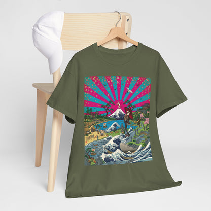 NekoPunch Original | Retro Japanese Wave & Beach T-Shirt - Girl | Unisex Heavy Cotton Tee